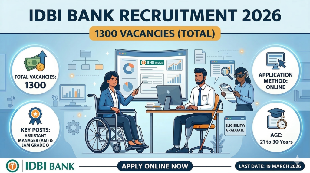 IDBI Bank Recruitment 2026 for 1300 Assistant Manager and JAM Vacancies Apply Online